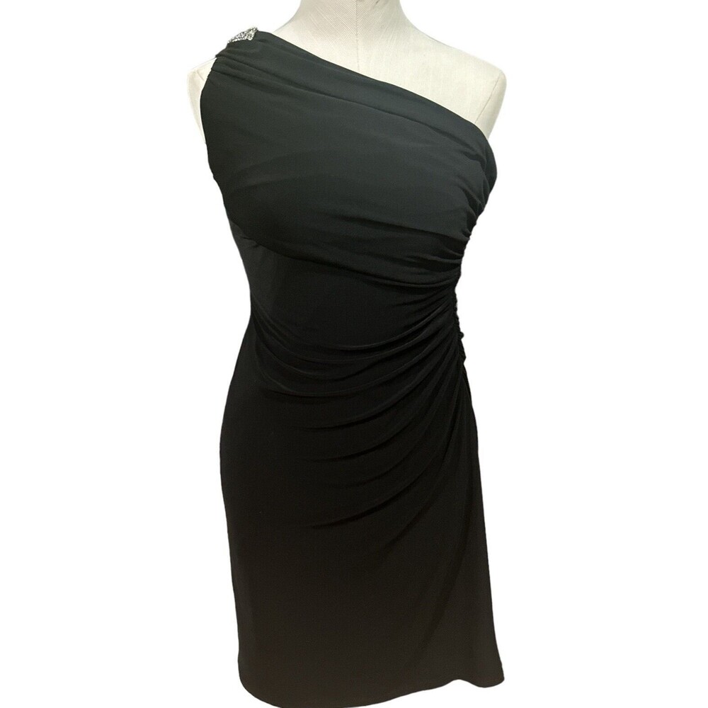 Lauren Ralph Lauren Black One Shoulder Draped‎ Evening Gown Dress Size